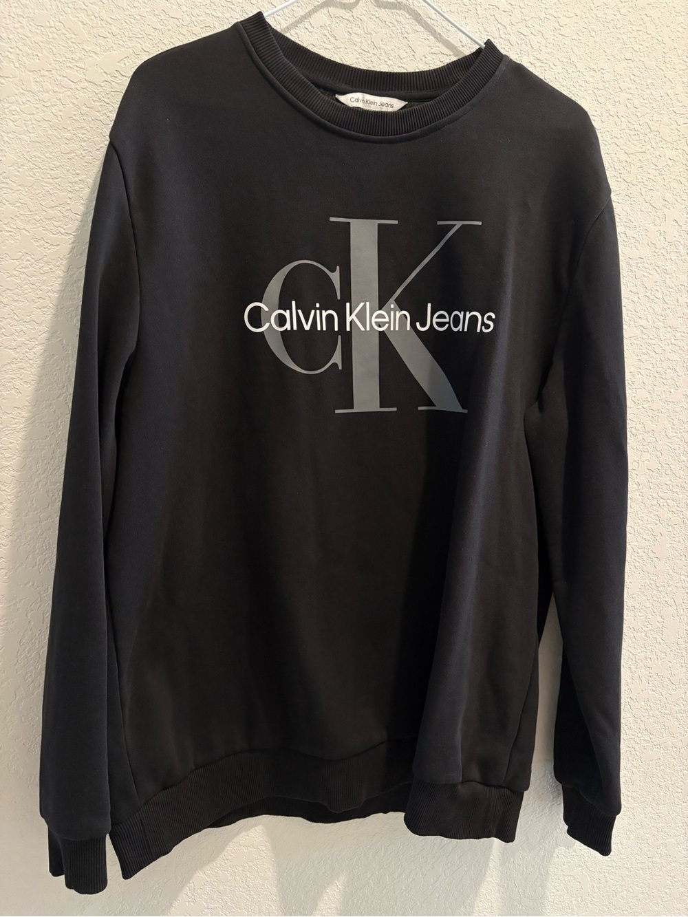 Calvin Klein Jeans Black Crewneck Sweatshirt with Gray CK Logo